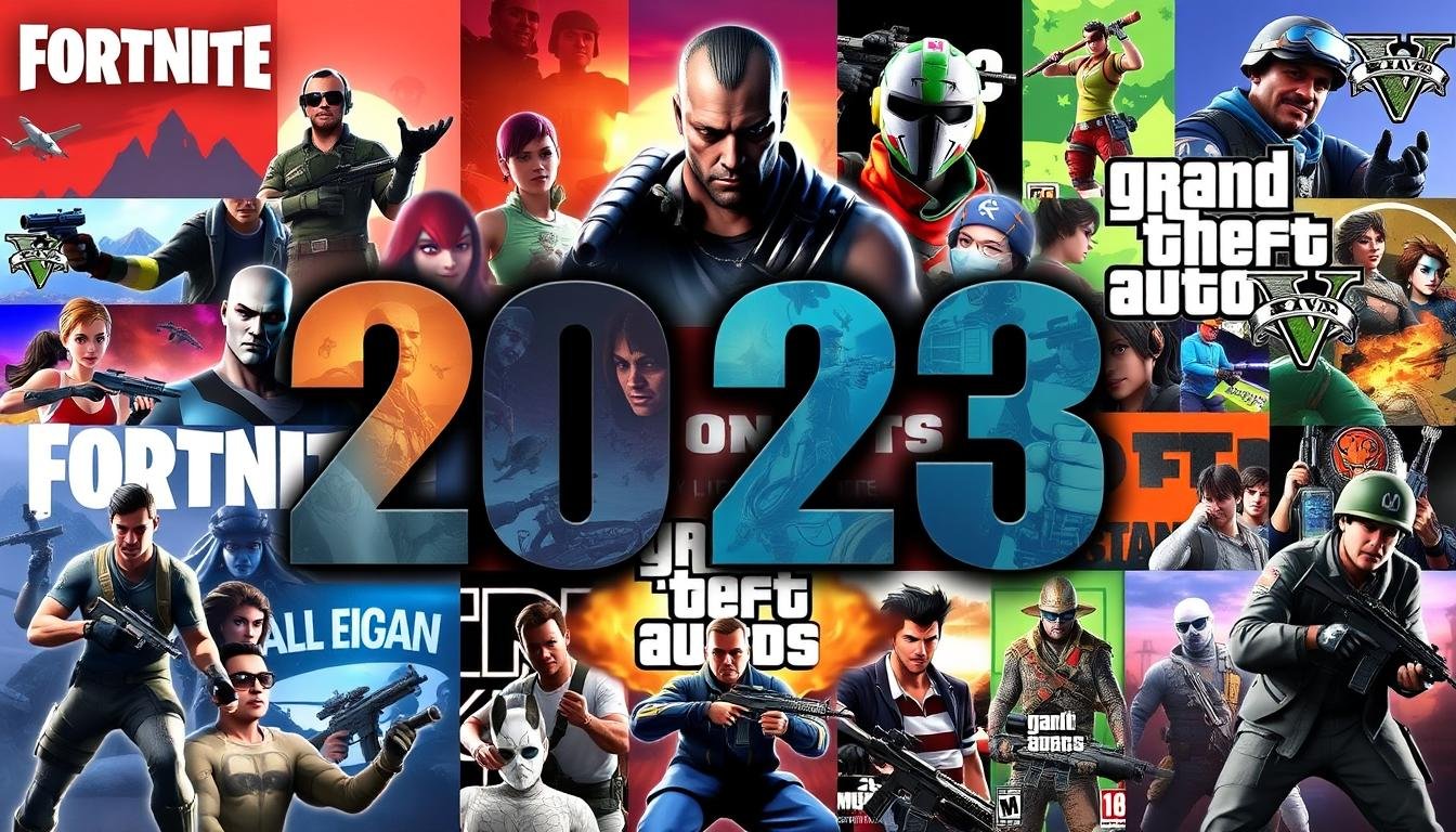 Most played video games 2023 collage showing top games like Fortnite, Call of Duty, and GTA V