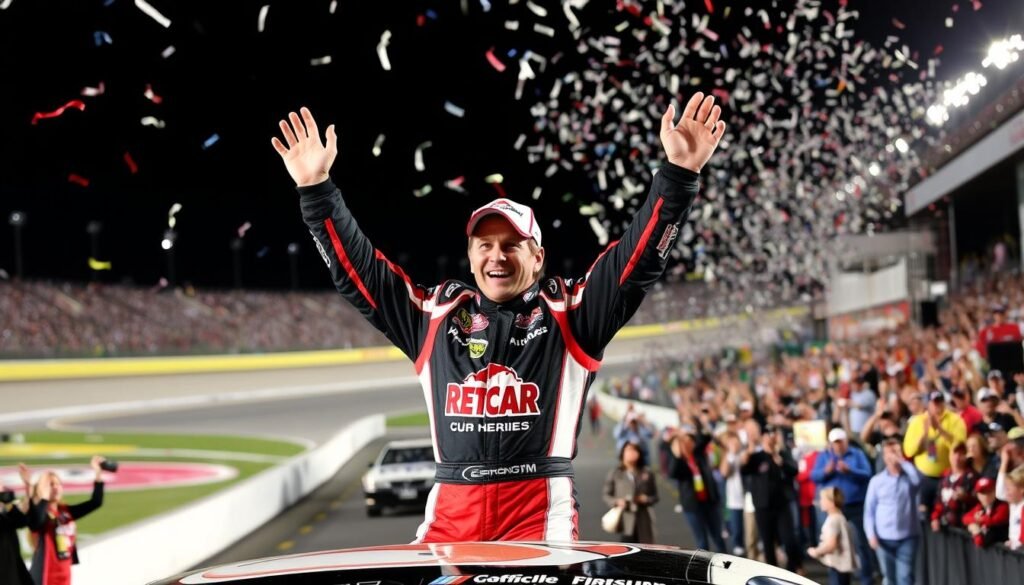 Greg Biffle celebrating a NASCAR Cup Series victory Greg Biffle celebrating a NASCAR Cup Series victory