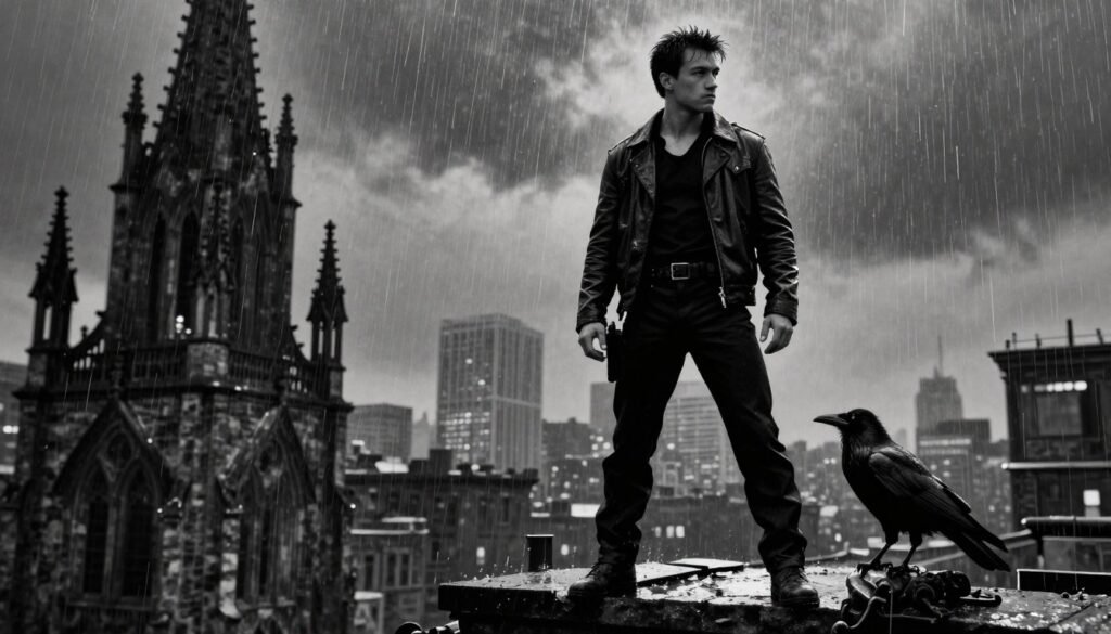 Brandon Lee as The Crow, iconic image showing the film's lasting impact